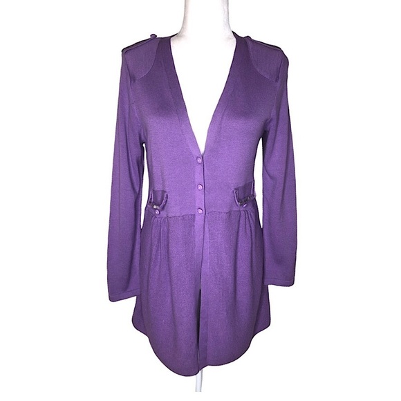 Chadwick’s Purple Peplum Button Closure Long Line Cardigan 100% Cotton Size: M - Picture 1 of 15